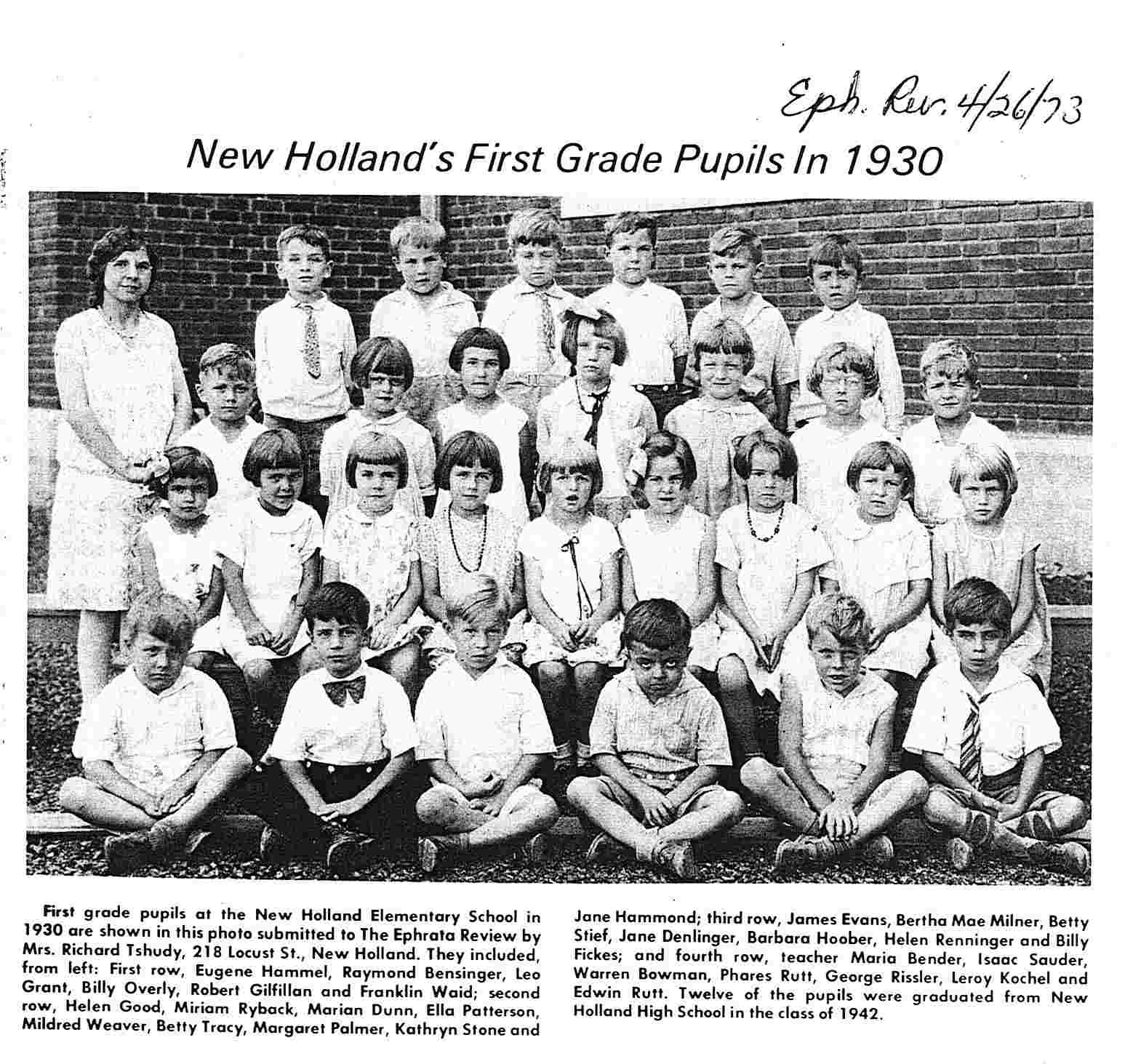 New Holland Elementary School 1930 Grade 1 Mennonite Life