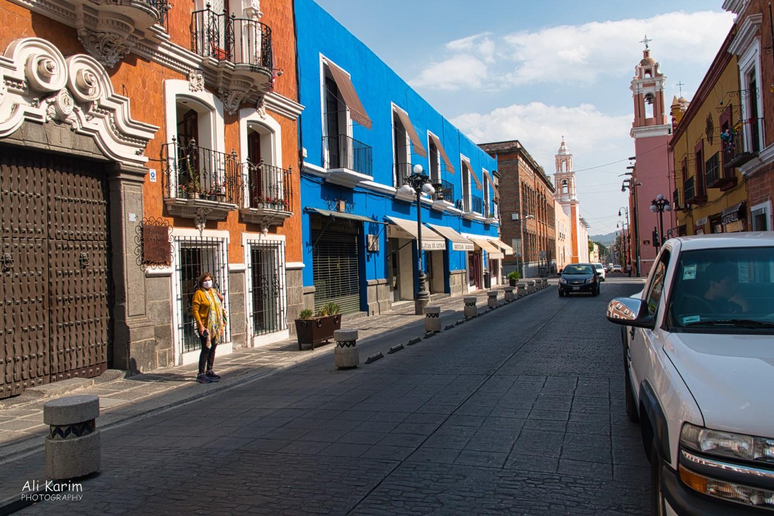 Another typical colorful Street, majestic churches everywhere Puebla, Mexico Dec 2020, Another typical colorful Street, majestic churches everywhere