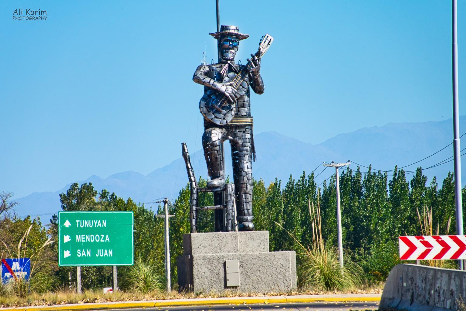 Interesting statue in a roundabout on the highway Mendoza, Argentina Interesting statue in a roundabout on the highway
