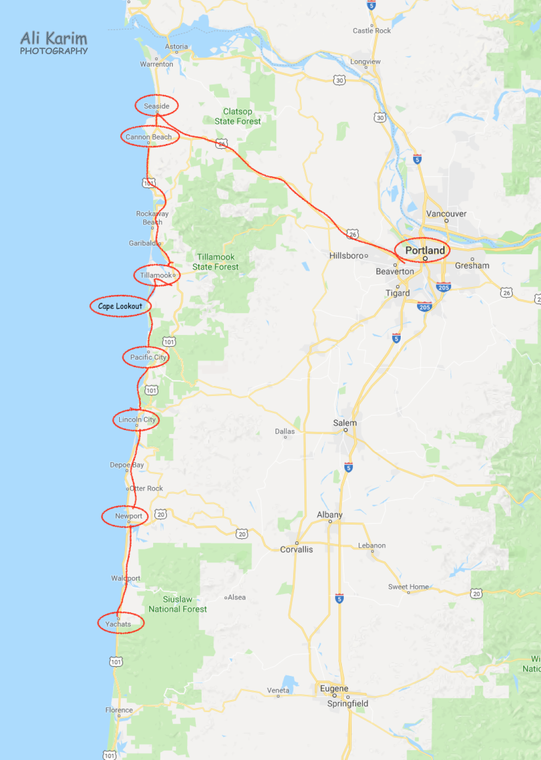 Oregon Coast Hwy 101 Oregon Coast Map