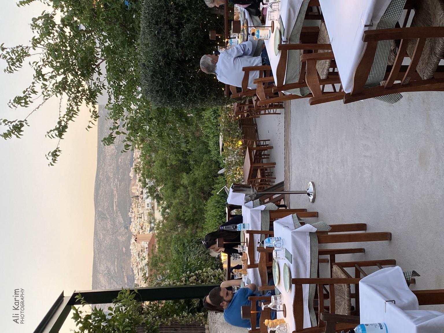 Nice dinner view at dusk in Plaka Athens, Greece, June, 2021, Nice dinner view at dusk in Plaka