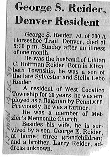 Obituary-reider george s-1987 – Mennonite Life