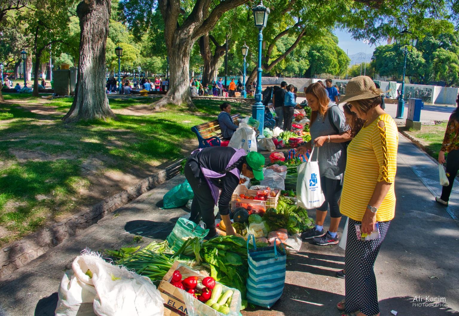 We found an outdoors fruit and vegetable market in one of the squares More Mendoza, Argentina We found an outdoors fruit and vegetable market in one of the squares