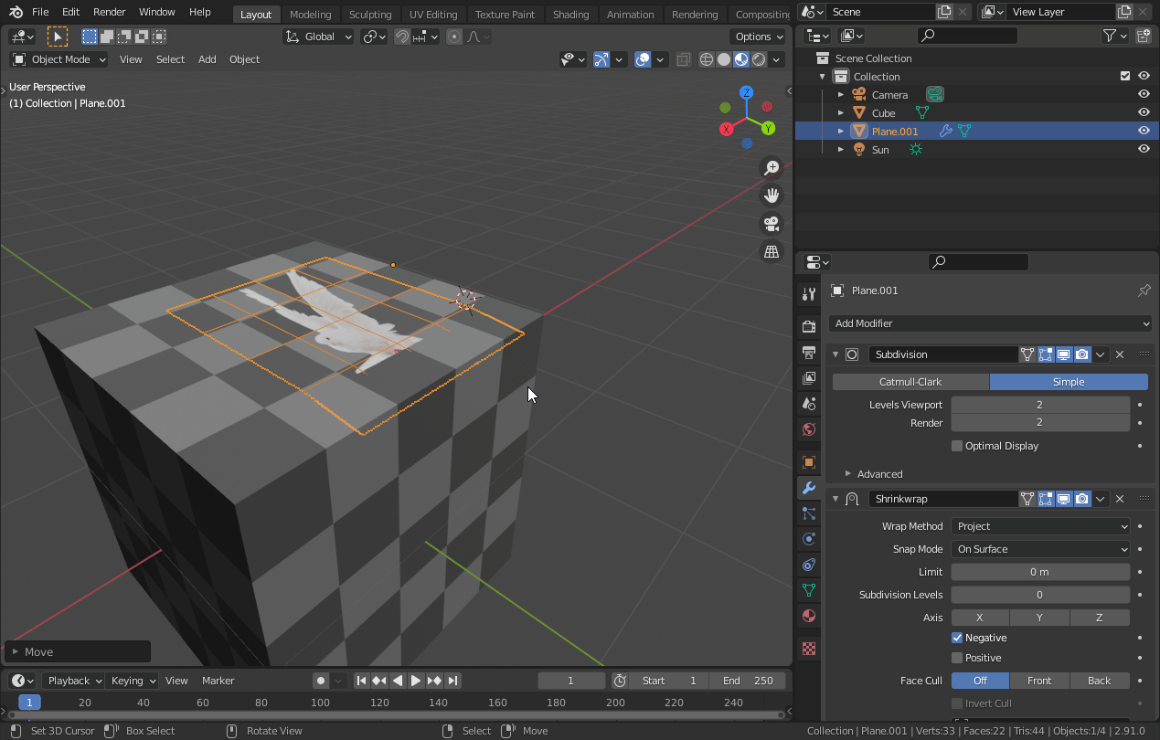 Shrinkwrap modifier example