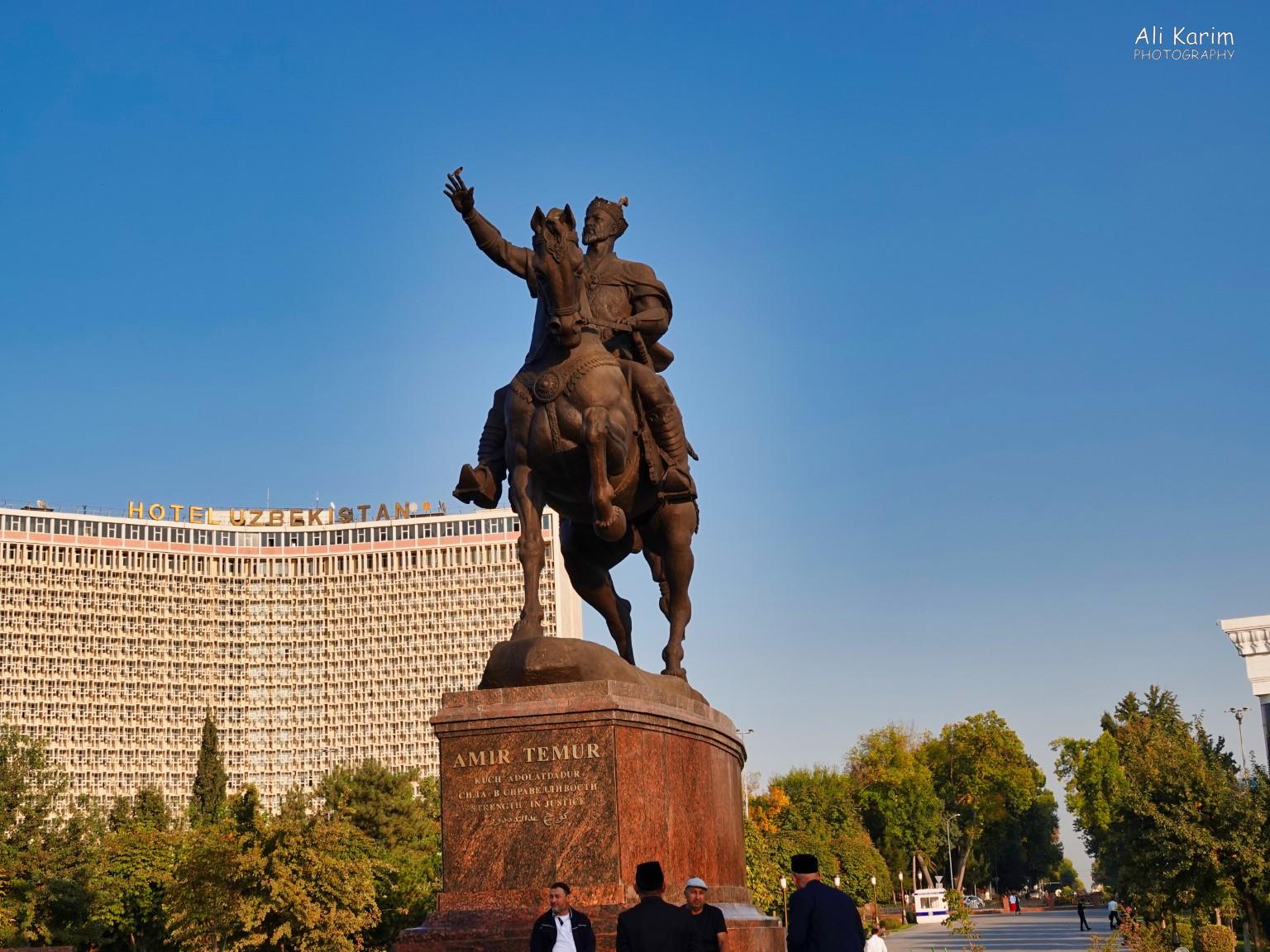 Amir Timur statue in the center of the huge square and gardens Tashkent, Oct 2019, Amir Timur statue in the center of the huge square and gardens