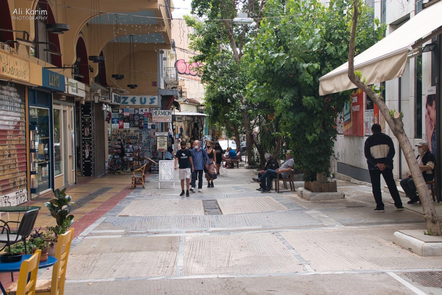 Shops, squares and chilling Athens, Greece, June, 2021, Shops, squares and chilling