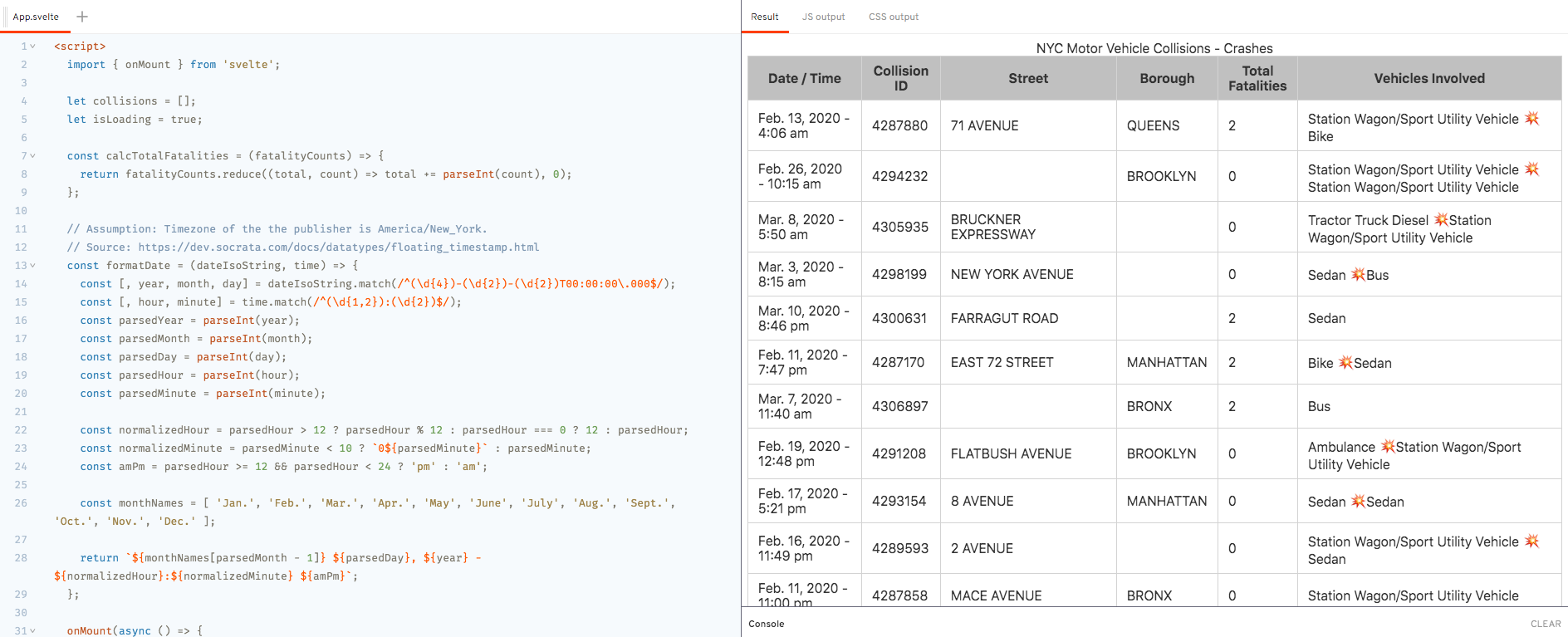 Demo - `onMount` Lifecycle Method - NYC Open Data API