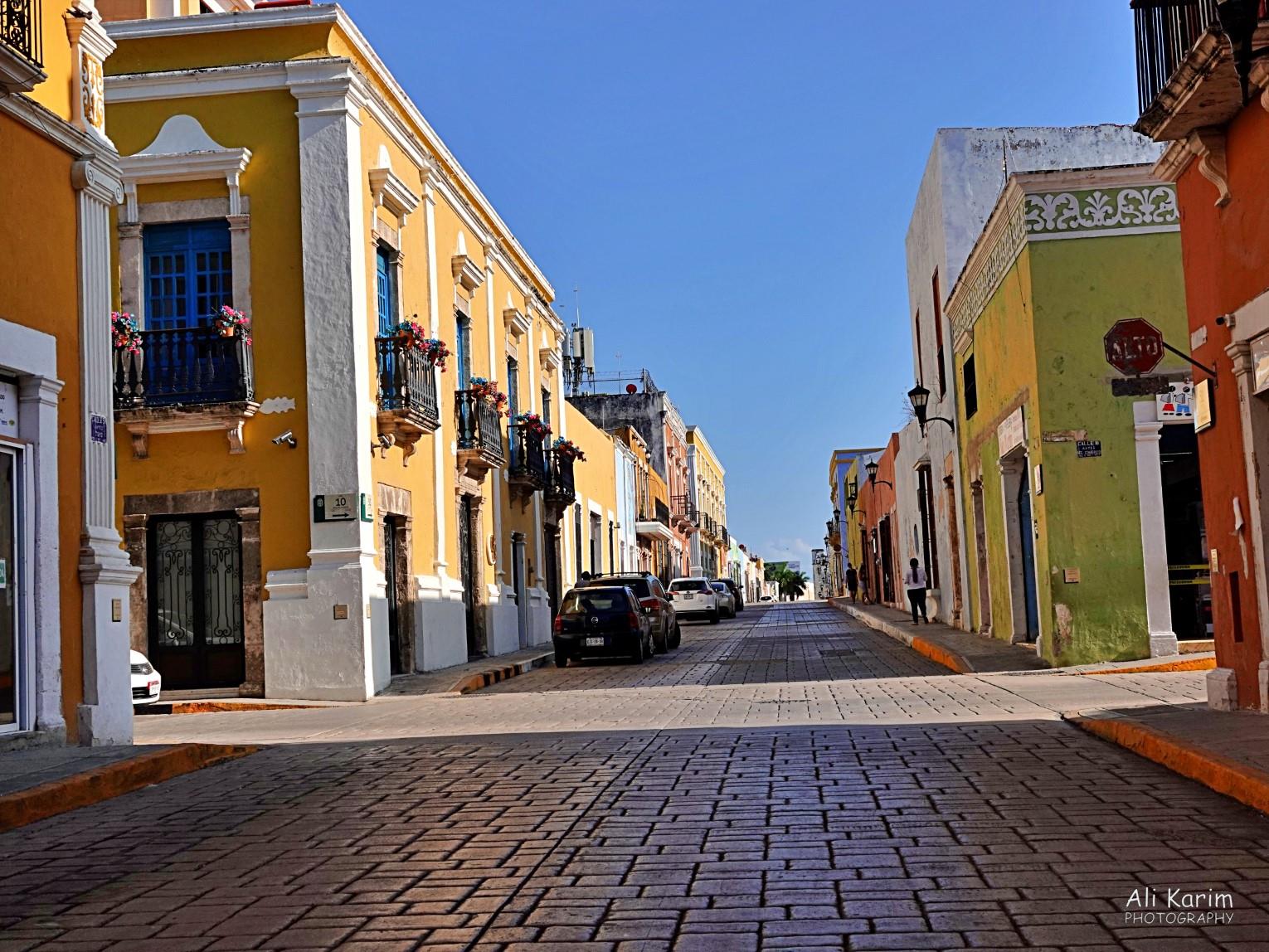 Old City Street; clean & well kept. Not too many people around during midday heat Mérida & Campeche, Yucatan Peninsula, Mexico, Feb 2021, Old City Street; clean & well kept. Not too many people around during midday heat