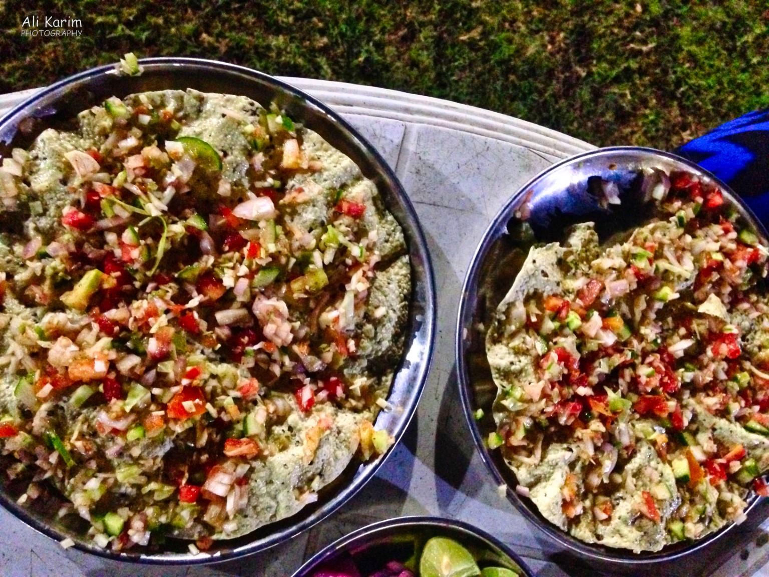 Kutchi pizza, made with all these garnishes on papad’s; served with limes and other condiments. So no bread More Bhuj Kutchi pizza, made with all these garnishes on papad’s; served with limes and other condiments. So no bread