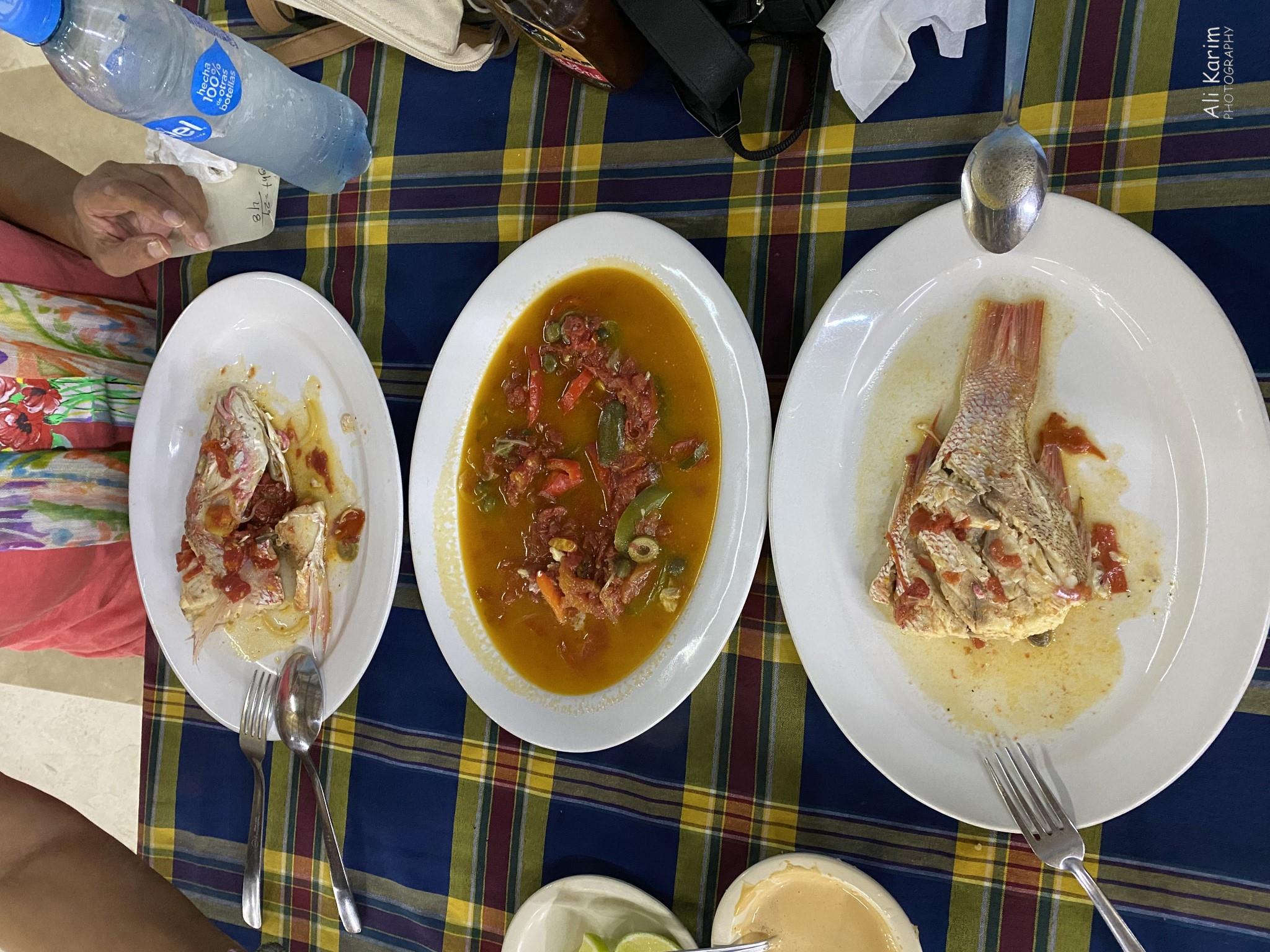 Fish dinner Veracruzana style in the zocalo Veracruz, Mexico, December 2020, Fish dinner Veracruzana style in the zocalo