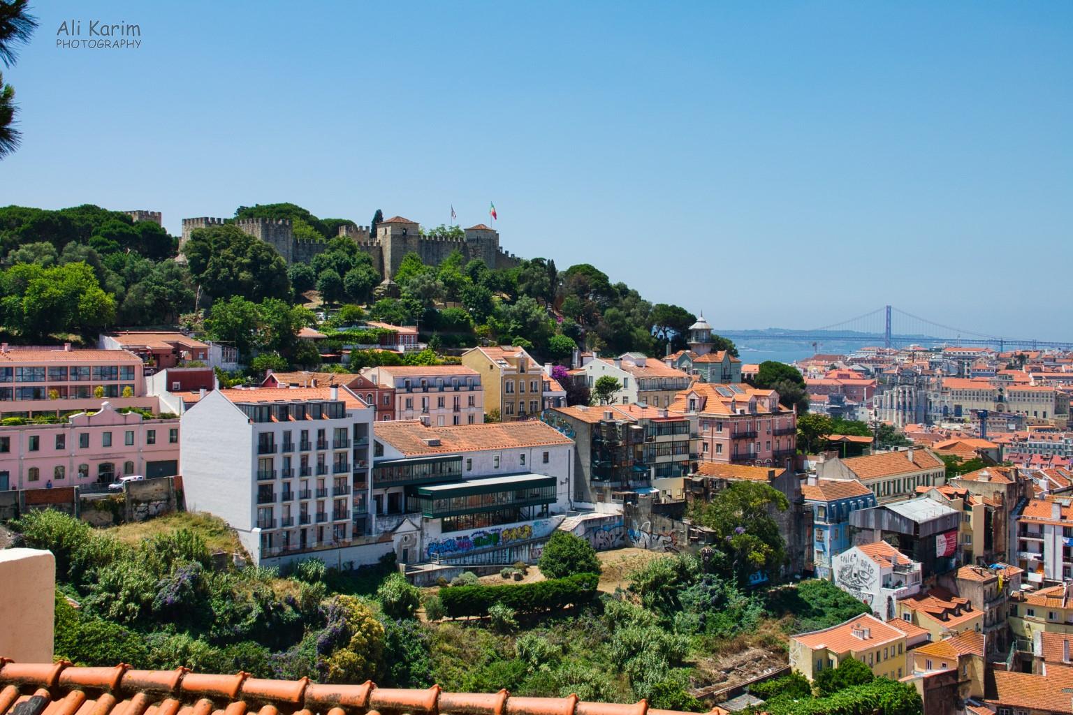 Beautiful view of the Moors Castle (Castelo de São Jorge) and the river Tagus from Miradouro de Santa Luzia Lisbon Portugal: Beautiful view of the Moors Castle (Castelo de São Jorge) and the river Tagus from Miradouro de Santa Luzia