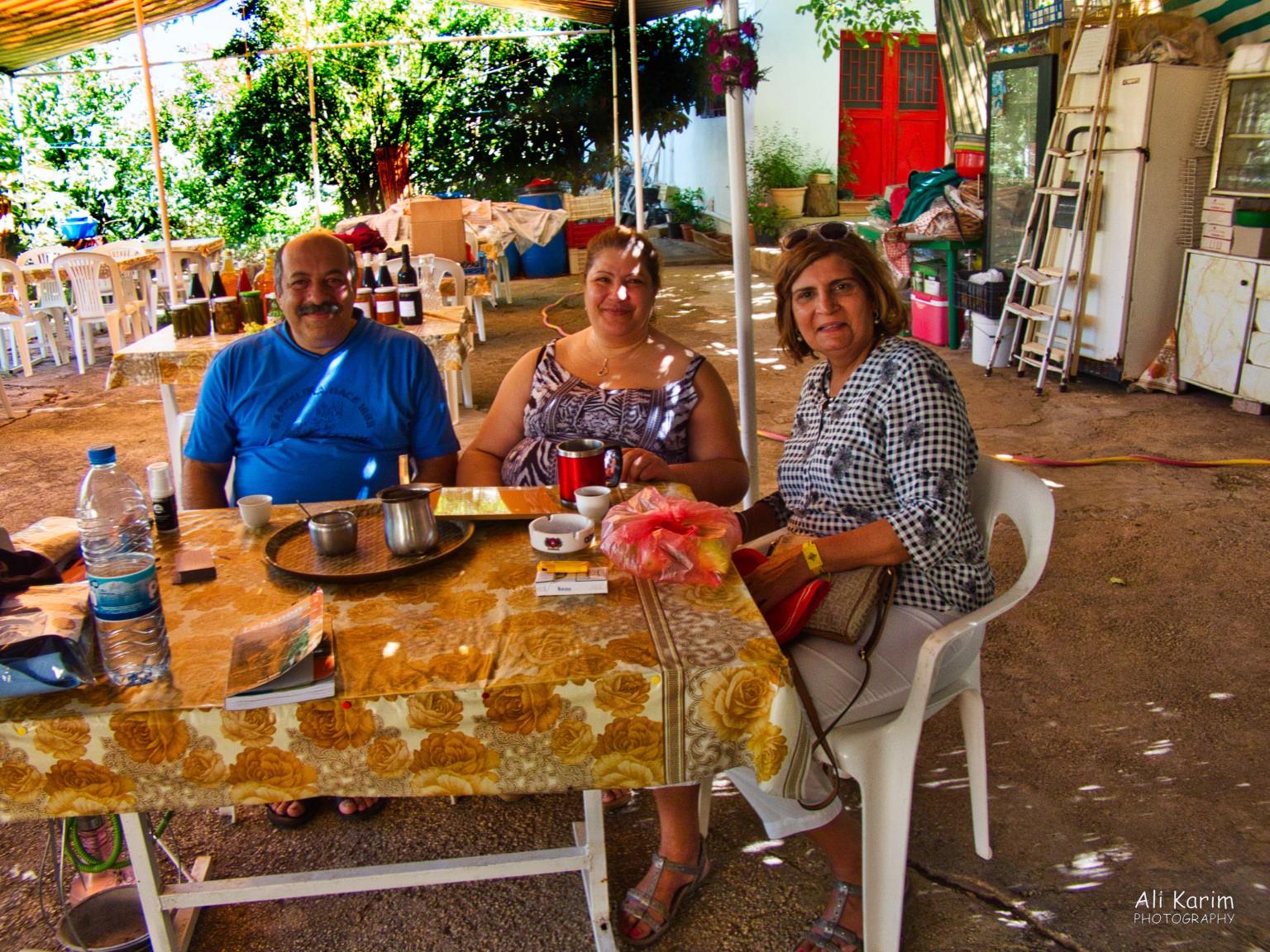 Arabic coffee with Abu Elias and his wife, Therese, and our bag of freshly plucked fruit to take with us Bekaa Valley Winery, Chouf Mountains & the Druze Arabic coffee with Abu Elias and his wife, Therese, and our bag of freshly plucked fruit to take with us