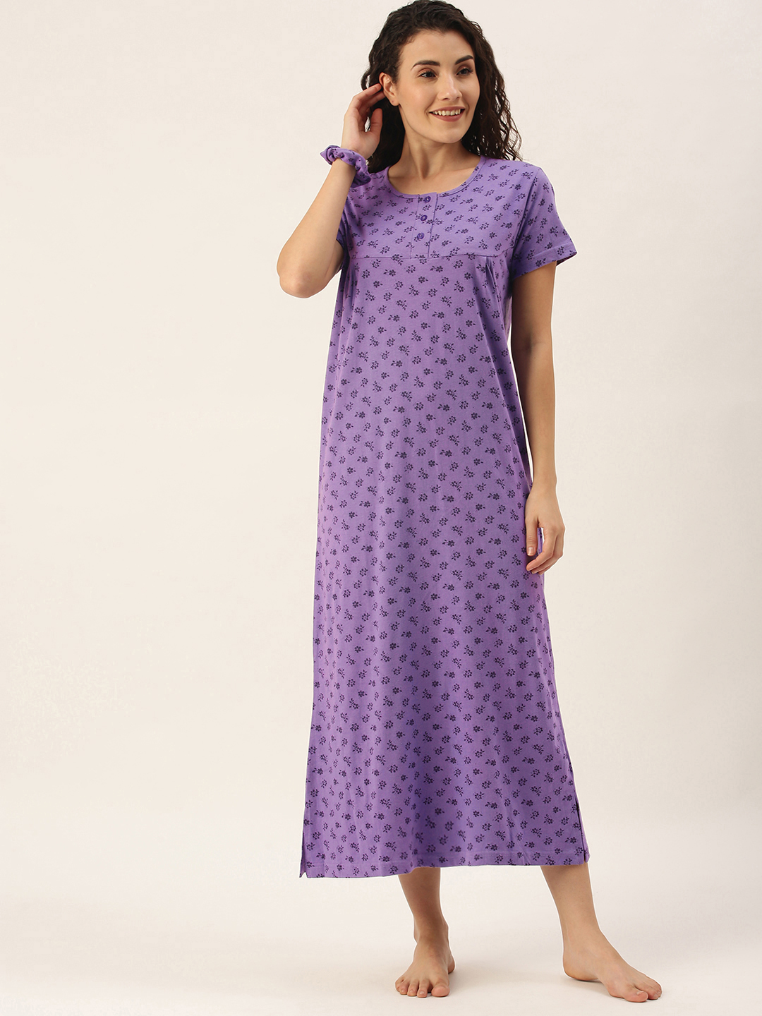 Slumber Jill Violet all over Print Nightdress with scrunchie