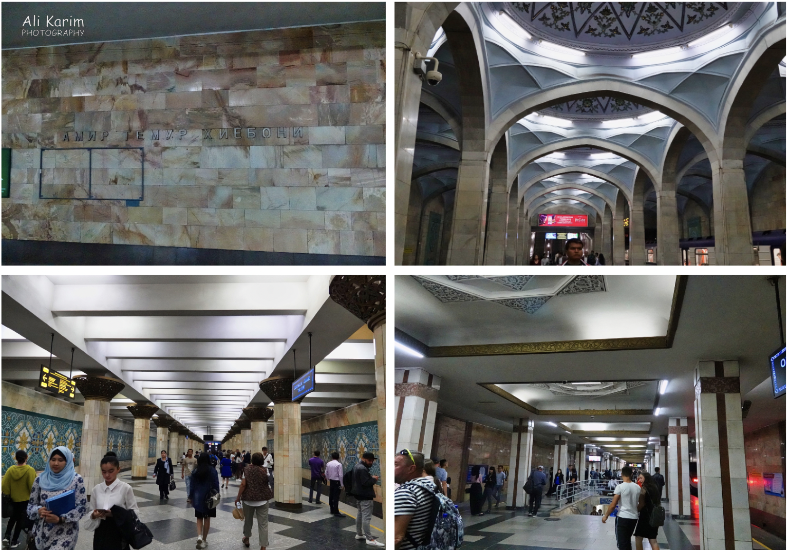 Many people were using the subways, which were very clean, and each subway station was unique & had artistic domes, pillars and unique decor for the ceilings and walls Tashkent, Oct 2019, Many people were using the subways, which were very clean, and each subway station was unique & had artistic domes, pillars and unique decor for the ceilings and walls