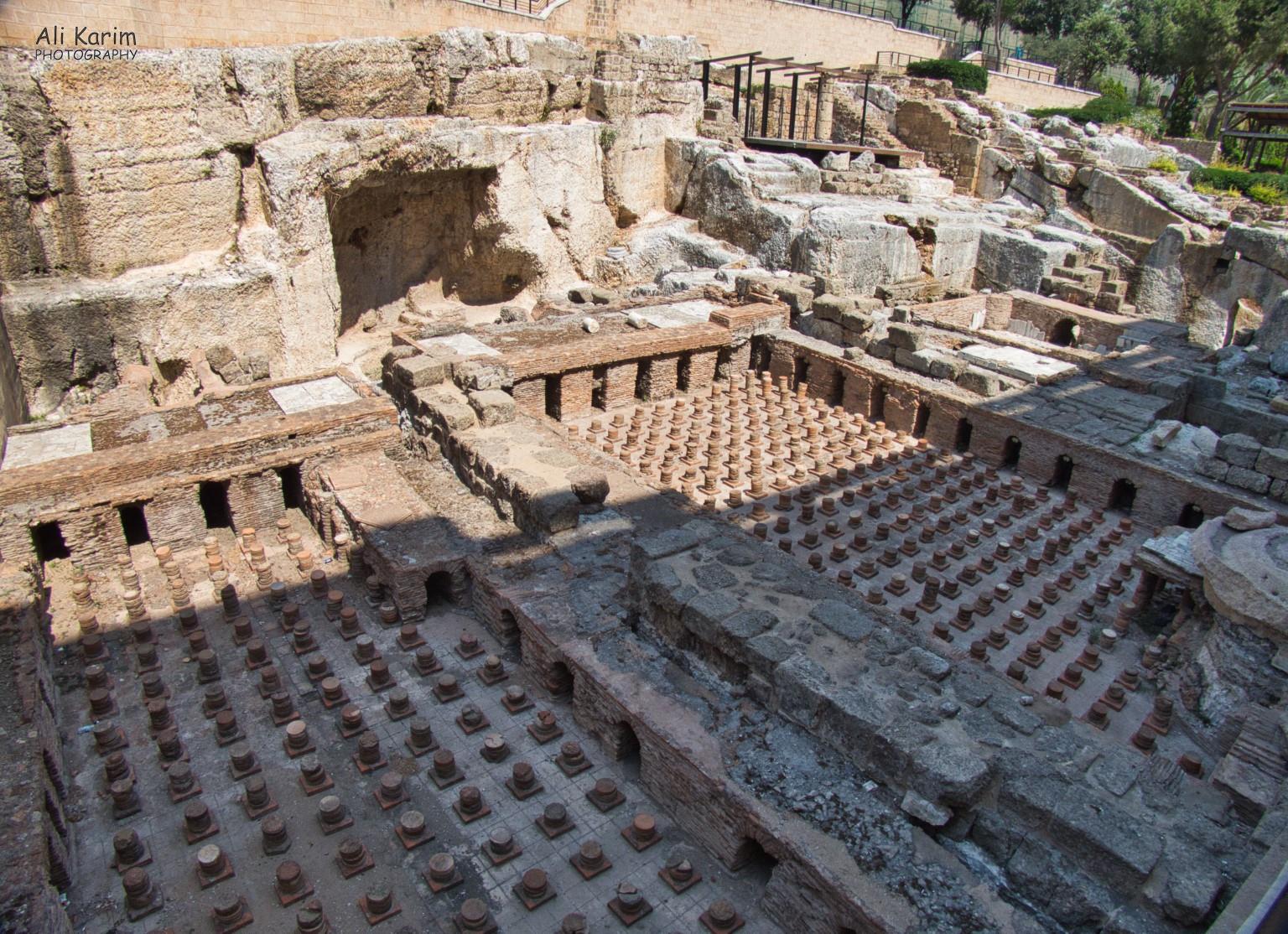 Old Roman baths; the small pillars held a raised floor under which the hot water and steam circulated to provide hot water and steam for the baths Beirut Old Roman baths; the small pillars held a raised floor under which the hot water and steam circulated to provide hot water and steam for the baths