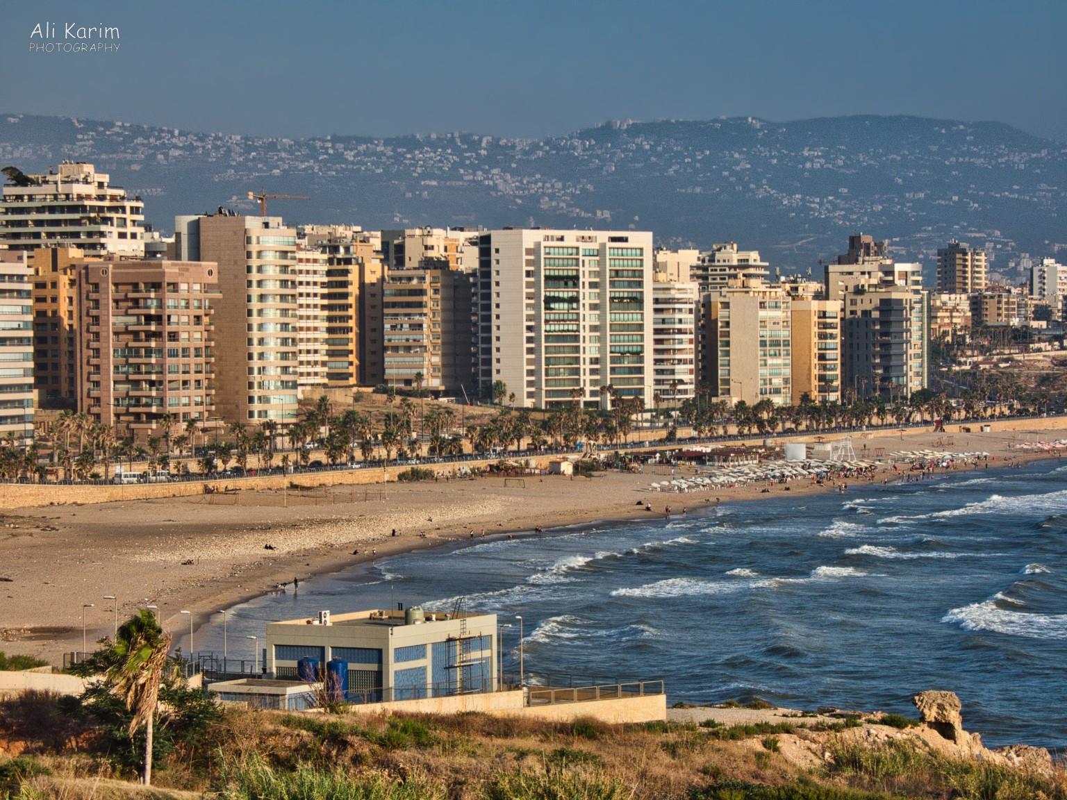 Beirut beach, and southern Beirut all over the hills in the background Beirut beach, and southern Beirut all over the hills in the background
