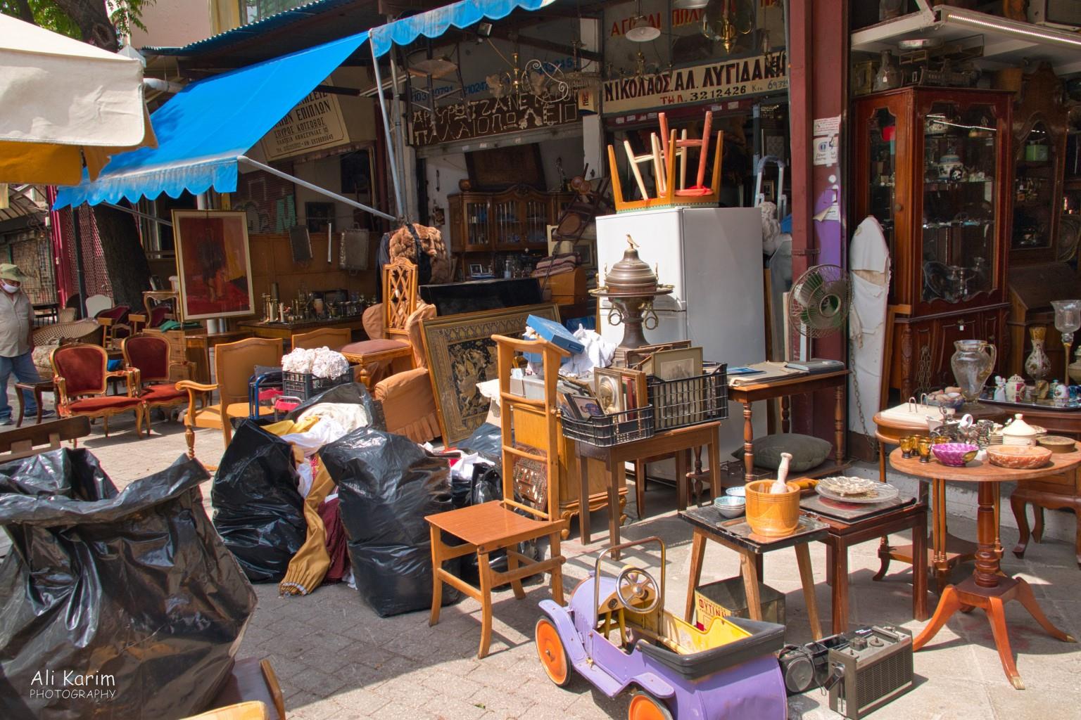Antiques & furniture galore Athens, Greece, June, 2021, Antiques & furniture galore