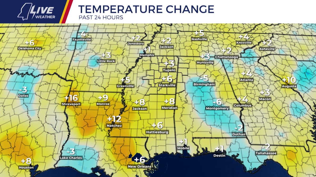 Regional Temperature Change Past 24hrs