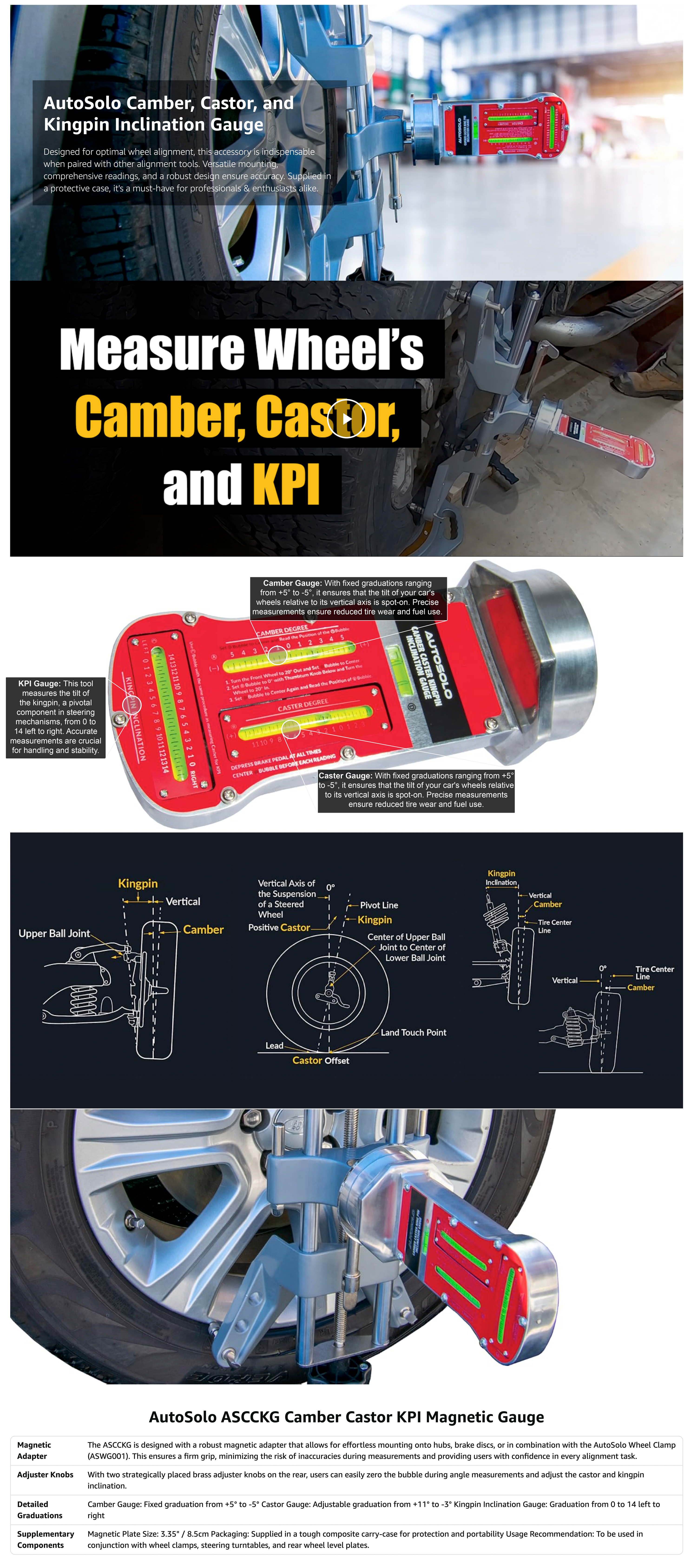 AutoSolo Magnetic Camber, Caster & Kingpin Gauge