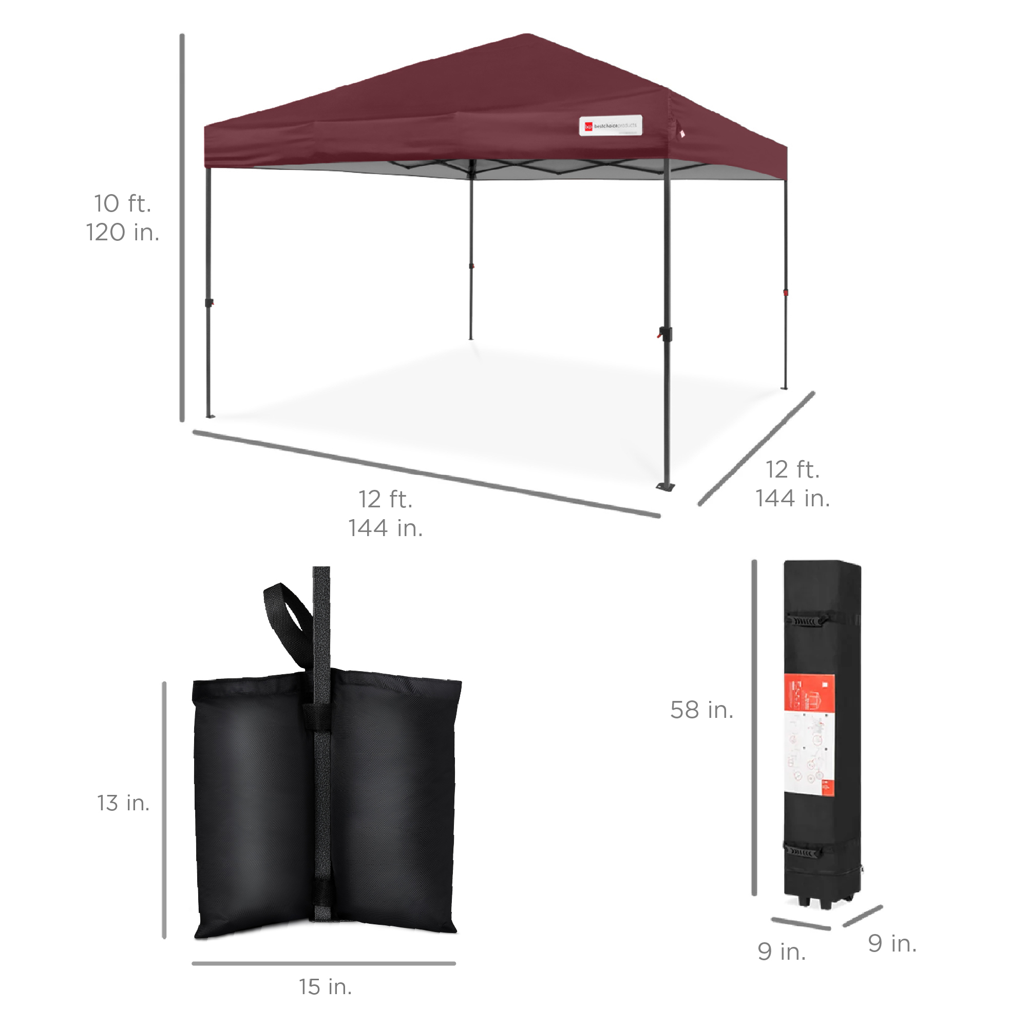 Best Choice Products One-Person Setup Instant Pop Up Canopy Case 4 12x12ft