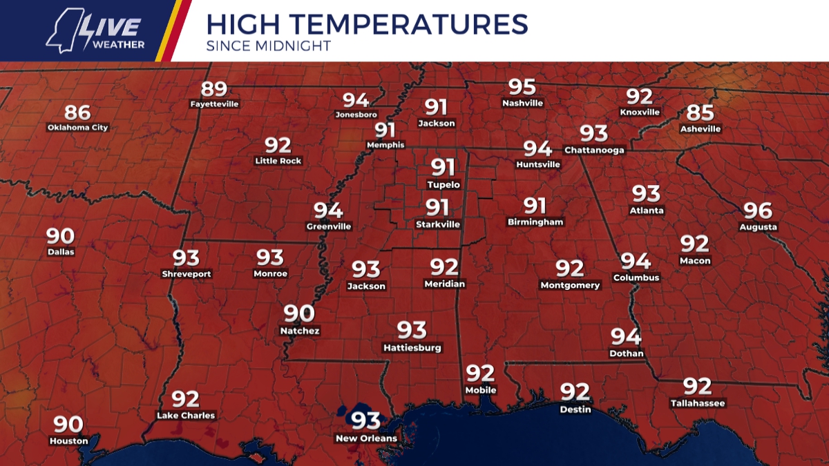 Regional High Temperatures Since Midnight