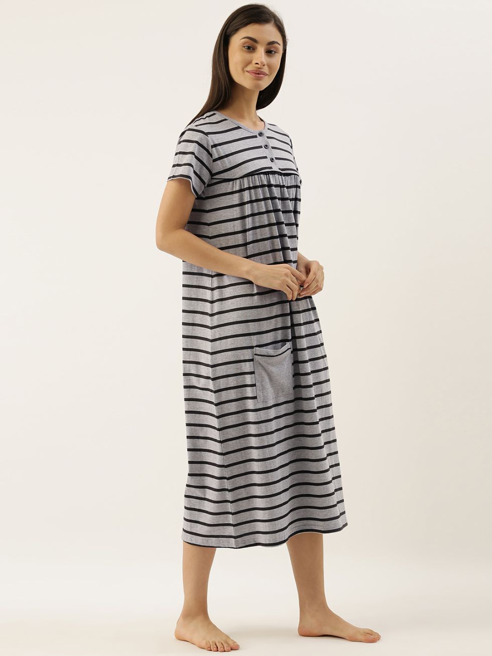 Grey Stripes Night Dress