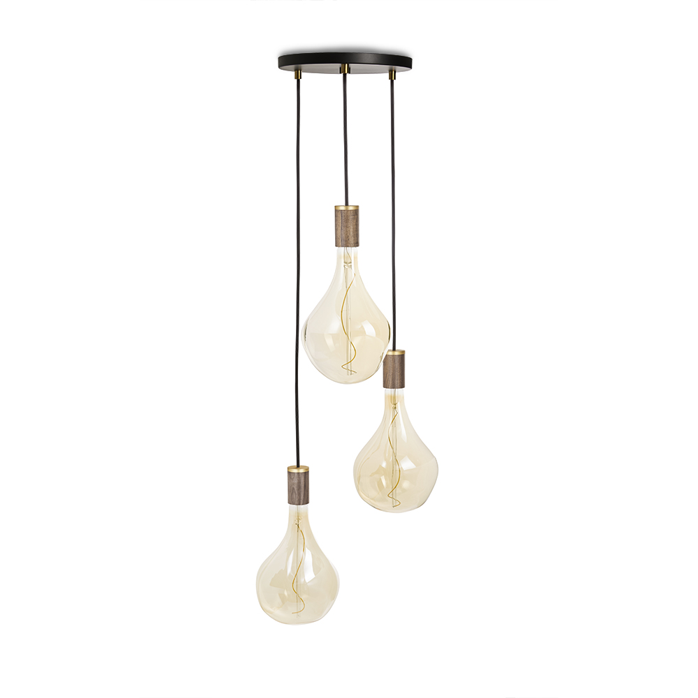 Small canopy black, brass grip with 3 walnut pendants & 3 Voronoi II EU