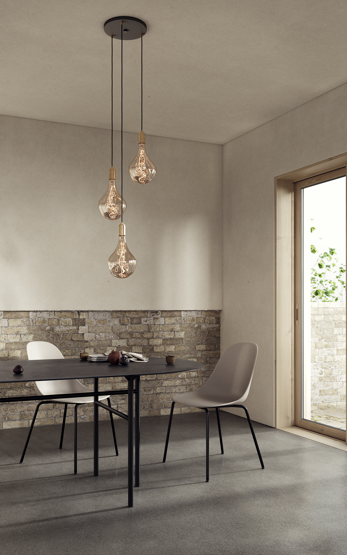 Small canopy black, brass grip with 3 brass pendants & 3 Voronoi II EU